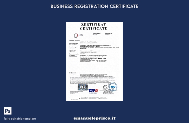 stile verificato Certificato di registrazione UTI Germania Modello Word e PDF